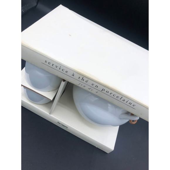 Pier One Imports White Porcelain Tea Pot Set with 4 Cups - Picture 4 of 9